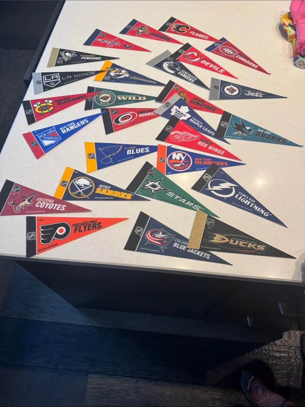 NHL Team Pennant Trading pennant 27 pc Red, Blue, Black, Green, Yellow, Orange